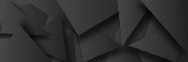 Black polygonal background. Minimal low poly backdrop with folded paper texture. Geometric banner design template with polygons. Futuristic decorative monochrome vector illustration.