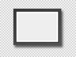 Black wall photograph or painting frame mock up isolated on light background. Modern decorative design element for banner or poster. Realistic vector illustration.