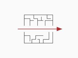 Through maze. Red arrow goes through tangled black lines strategic puzzle for recreation and entertainment unexpected creative solution to vector problem that has arisen.