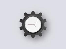 Cogwheel clock big sur. Black gear circle with dial and hands control optimization mechanism with timer settings technical efficiency and industrial vector information.