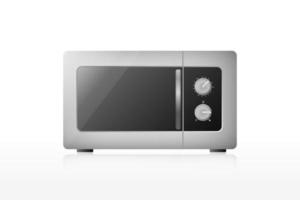 Realistic microwave. Silvery heating and cooking equipment vector