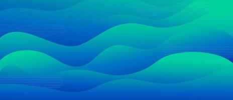 Abstract dynamic fluid gradient colorful blue and green wave with line vector graphic illustration. Futuristic bright marine surface waving flow decorative design