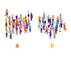 dividir a las personas en dos grupos concepto isométrico. experimento social con división en poblaciones de investigación a y b.