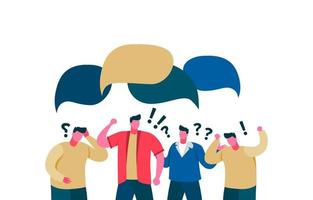 Quarrel people in chat rejection dialogue speech bubble. Group guys do not compromise, lack discus poor communication speech bubble angry color vector cartoon.