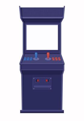 Arcade game machine template. Retro blue console with blank screen template.