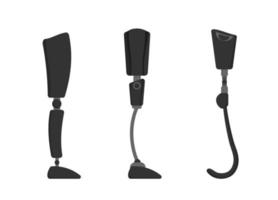 Human leg prostheses set. Modern black upper limb replacements vector