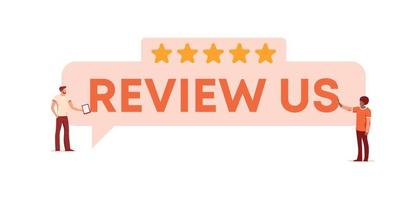 Review us poster. Feedback from customers for rating satisfaction with services of company. vector