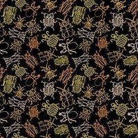 Seamless color Outline Of An Insect Beetle. A pattern with beetles in green colors on a green background. vector