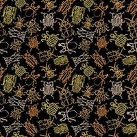 Seamless color Outline Of An Insect Beetle. A pattern with beetles in green colors on a green background. vector