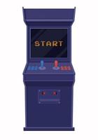 Arcade game machine included. Retro blue game console with black screen and inscription start. vector