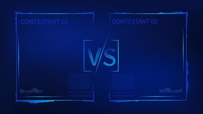 Tech VS challenge battle competition template. Confrontation between two power fantastic adversary in hologram futuristic style.