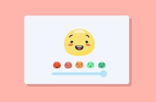 control deslizante para emociones de colores. comentarios de los usuarios de emoji con calificación de emoción feliz verde sonriendo y molesto rojo llorando. vector