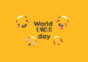 día mundial del emoji. contornos de personajes de emoticonos sobre fondo amarillo mensajero alegre y expresión de caras tristes. vector