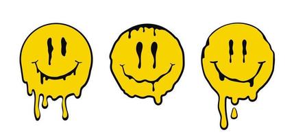 Melted smiling yellow emotions. Positive face spreading in drops vector