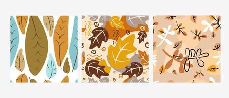 A collection of 3 patterns made in a natural minimalist style. Fashionable contemporary art with elements of vintage decor. The figures show spring, summer, autumn, on a white isolated background. vector