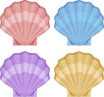 Closed oyster shells. Red ribbed sashes with blue shade wave and purple seashells luxury yellow decoration. vector