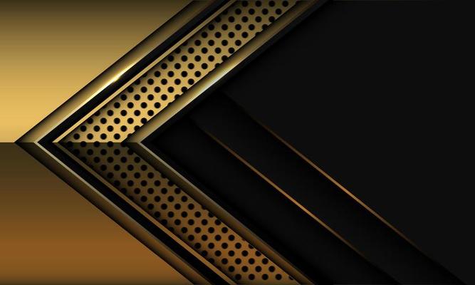 Abstract gold light line arrow direction circle mesh on grey shadow design modern luxury futuristic technology background vector