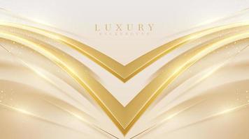 Luxury background with 3d golden curve lines elements with bokeh decorations and sparkling lights. Vector illustration.