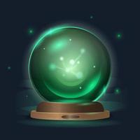 Magic crystal ball in a mystical emerald radiance. Graphic illustration of magical prediction, mystery, good luck, emerald green symbol of the incomprehensible, art concept of secrets vector