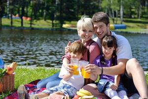Happy family playing together in a picnic outdoors photo