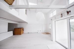 Sweden, 2022 - Interior of empty stylish modern open space two level apartment photo