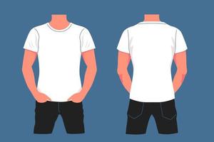 maqueta de camiseta blanca de dibujos animados en ilustración gráfica de vector de cuerpo masculino