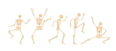 Dancing and running skeletons. Dead people are jumping merrily and standing on their hands creepy abstract dial made of vector bone figures.