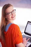 student girl with laptop computer photo