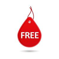 Red label free. Teardrop sticker banner with drawstring threaded vector