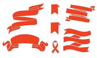 Set of red ribbon. Vector illustration  hand draw elements for design