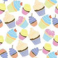 Seamless sweet pattern background with different cupcake or muffins. Vector illustration