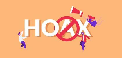 Hoax and fake illustration. Fraudulent information warning misinformation message propaganda victory. vector