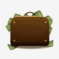 Suitcase overflowing with cash. The concept of financial success, wealth, jackpot. A huge monetary gain, a victory in bank investments, successful savings. vector