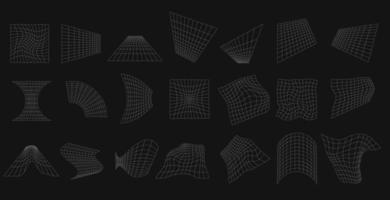 Geometric grids set. White lattice shapes with warp and distortion vector