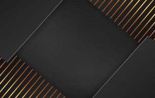 Trendy 3d graphic background black cube and golden line futuristic pattern vector illustration. Dark square modern geometric shape element design abstract backdrop