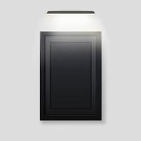 Black photo frame backlit template. Interior empty banner with led lamp on top vector