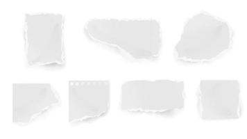 Ripped pieces of paper. Concept of torn paper notebooks clean in different places, blank without inscriptions. Blank, tattered, uneven at the edges of the forms. vector