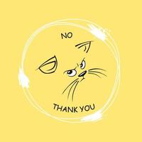 Cats displeased drawing face no thanks. Yellow angry expression muzzle sticker and expression. vector