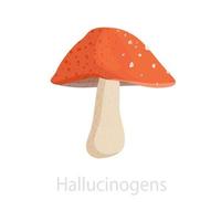 hongo alucinógeno con gorra roja. ilustración de una droga natural con efecto psicodélico. coloridas visiones psicodélicas de diseño de fantasía. ilustración vectorial vector