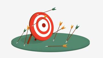 Target challenge fail arrows. Red target with pair arrows bunch missing arrows illustration unsuccessful business plan failed triumph failure vector strategy erroneous tactics leading failure.