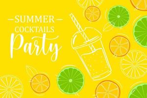 Summer citrus cocktail background. Yellow vitamins with green freshness juice tropical party refreshment drink. vector