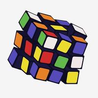 Colorful 3d puzzle cube combination vector graphic illustration. Classic difficult logic game entertainment isolated on white background. Concept of find solution and decision problem