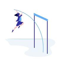 Successful business female overcome jump up vector flat illustration