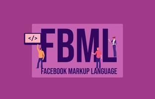 FBML Facebook markup language. Global web for communication media marketing technologies. vector