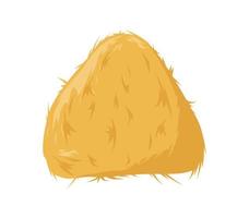 Yellow haystacks. Harvesting of golden wheat with tossing and stacking agricultural feed for cattle and preparing vector hayfields.