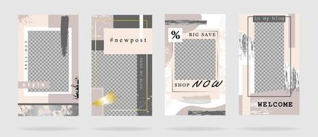 Set of story monochrome art template with place for text and copy space vector flat illustration