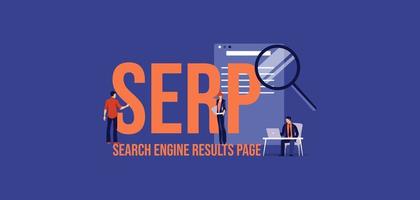 SERP Searh engine results page. Communication social media marketing technologies informational online. vector