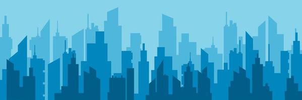 ilustración plana de vector de horizonte de ciudad horizontal. paisaje urbano de arquitectura urbana con alto diseño gráfico de construcción de edificios modernos. panorama del centro de rascacielos