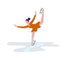 Beautiful girl on ice skating. Elegant art athlete skater in orange tights skates vector