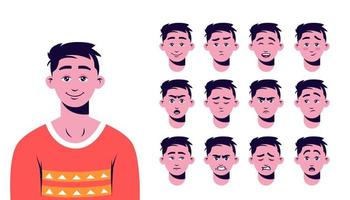 constructor de personaje masculino de dibujos animados con diferentes emociones faciales aislado sobre fondo blanco vector